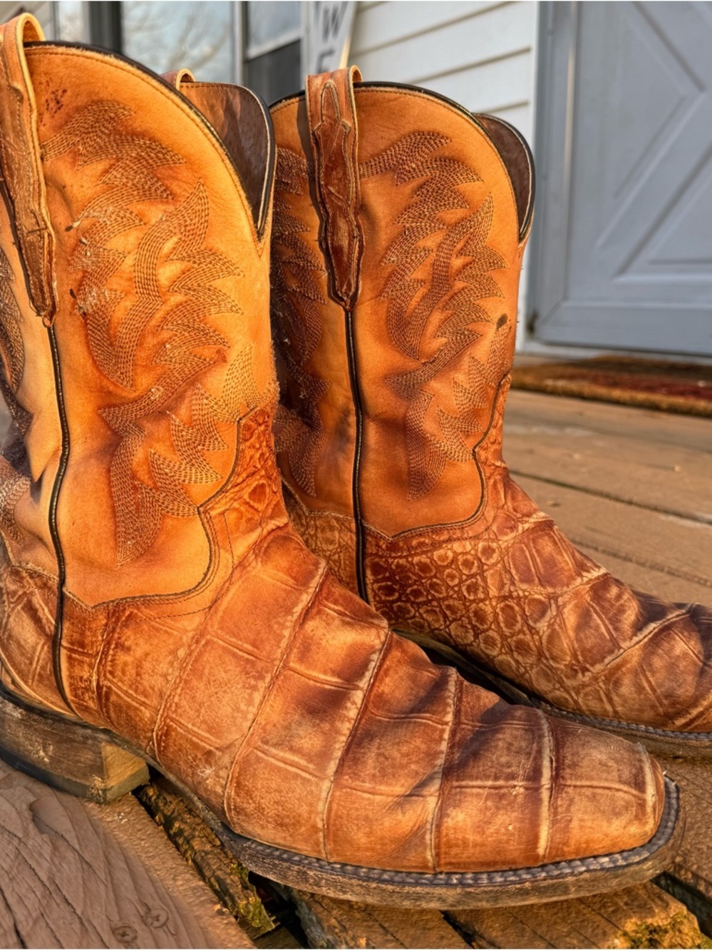 Dan Post Croc Print Western Cowboy Boots Mens 10D Brown Leather Made in Mexico